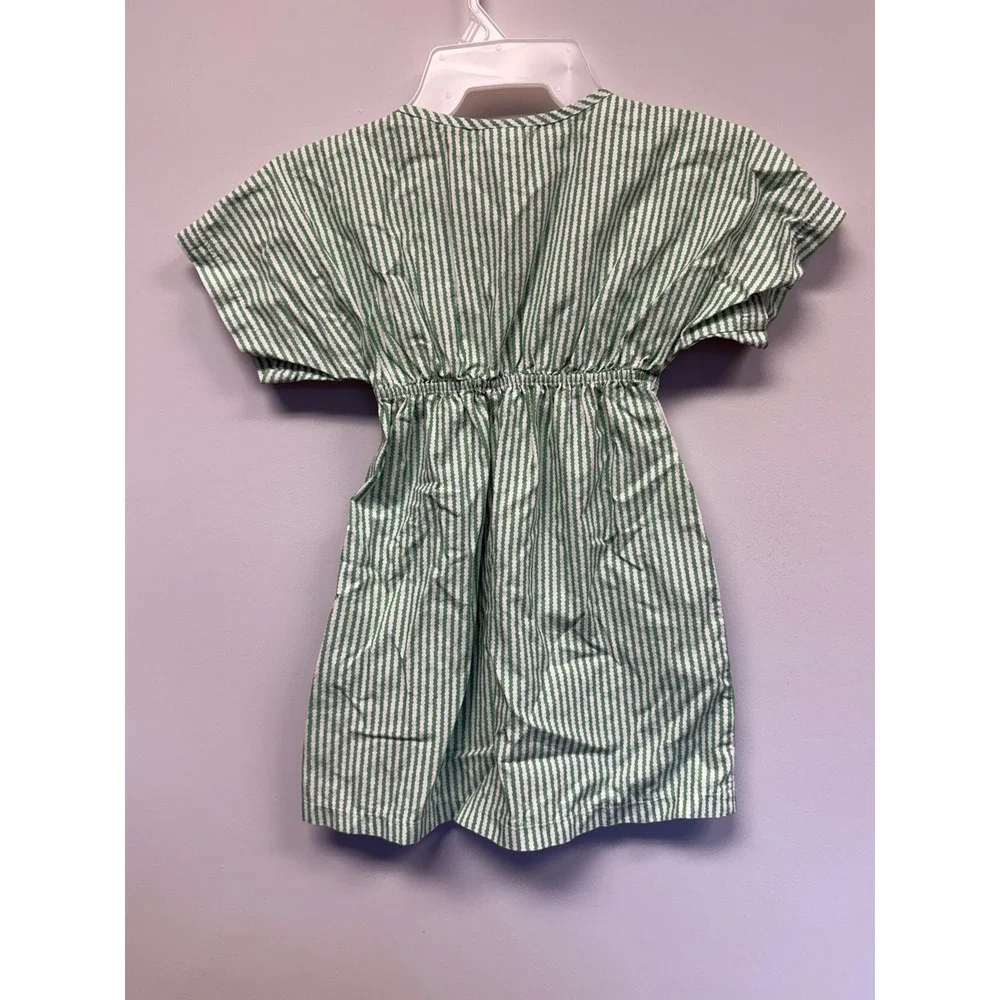 Bella Bliss Girls Green White Cotton Stripe Dress Tie Front Size 6